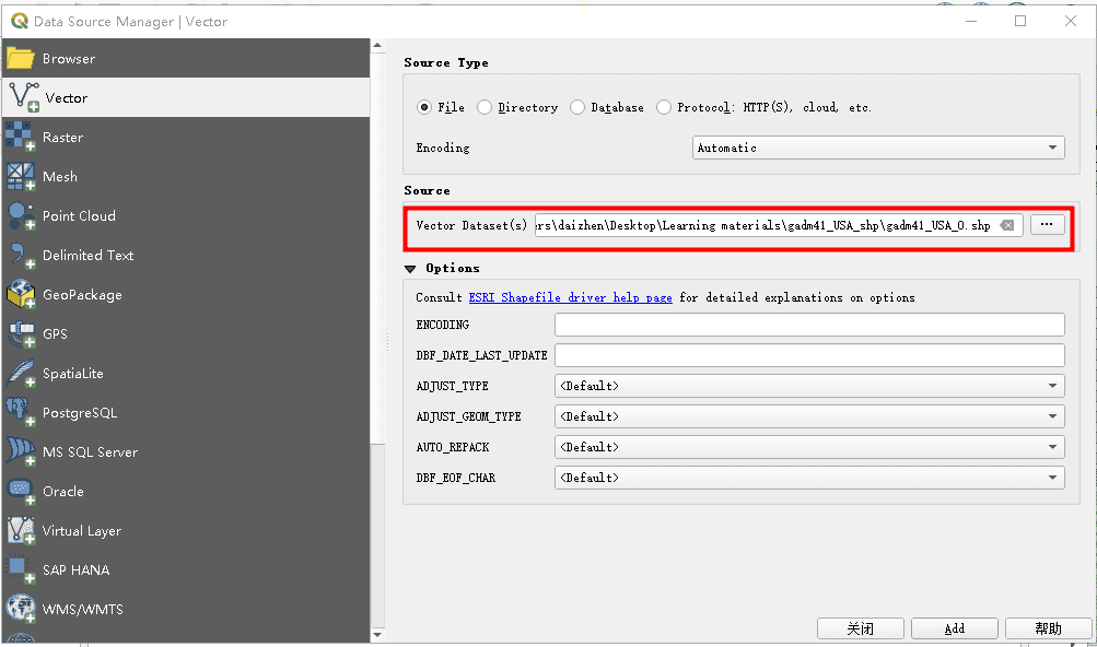 Adding shapefile data to map window