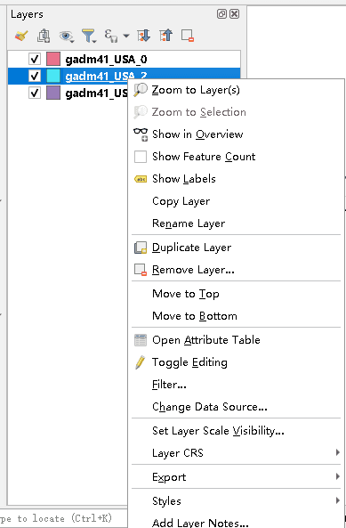 Moving layer to top or bottom using context menu