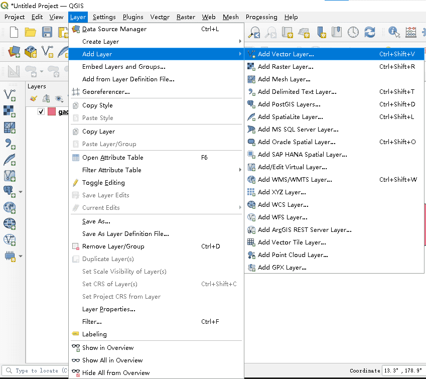 Adding vector layer from Layer menu