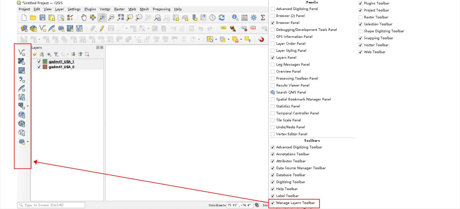 Aktivieren der Manage Layers Toolbar Aktivieren der Manage Layers Toolbar